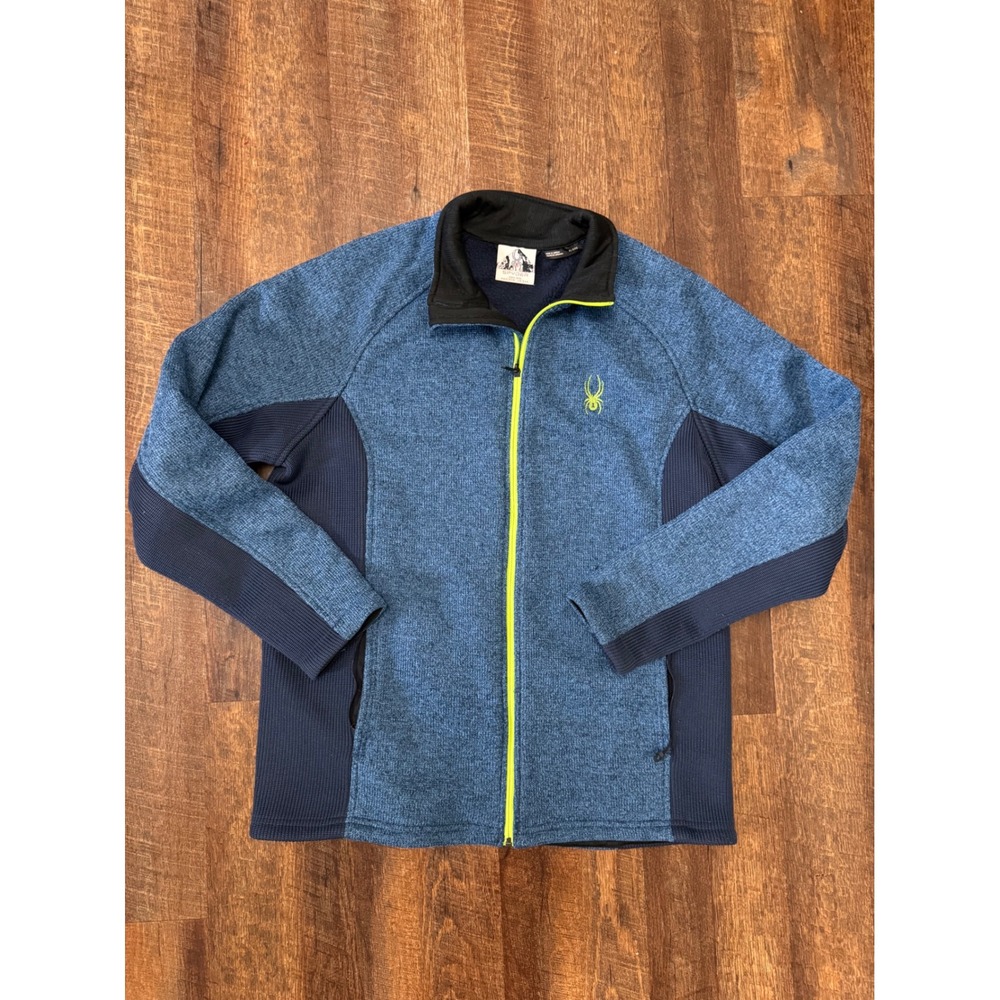 Spyder Men's XL Full Zip Sweater Fleece Jacket Blue Navy Citron Outdoor